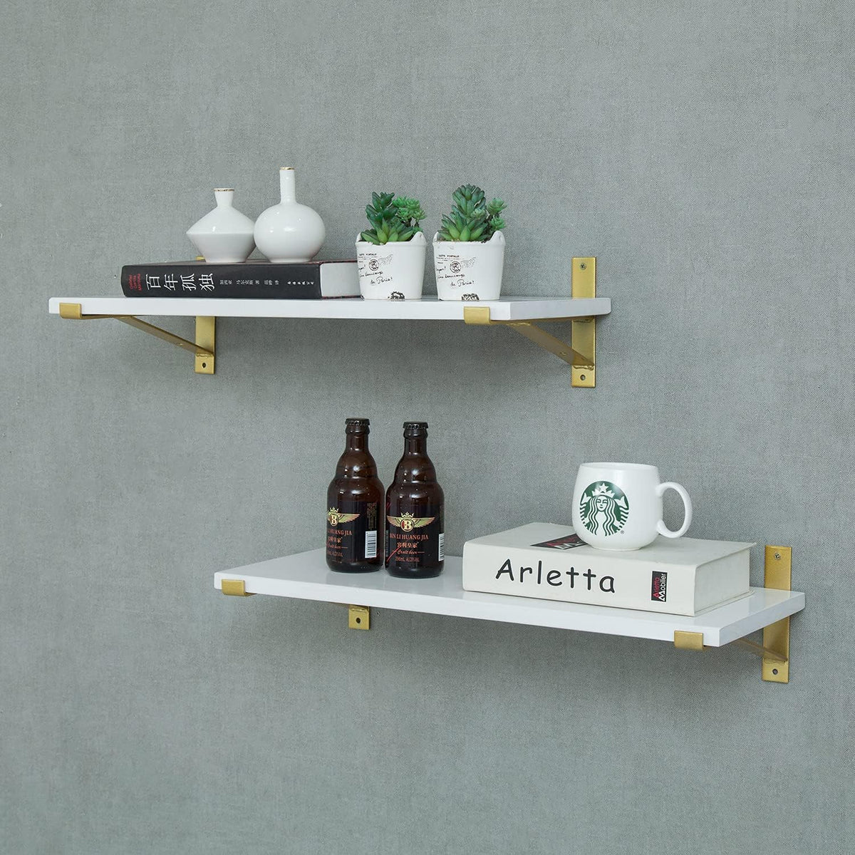 Rustic Wood Wall Shelf with Metal Bracket E41030