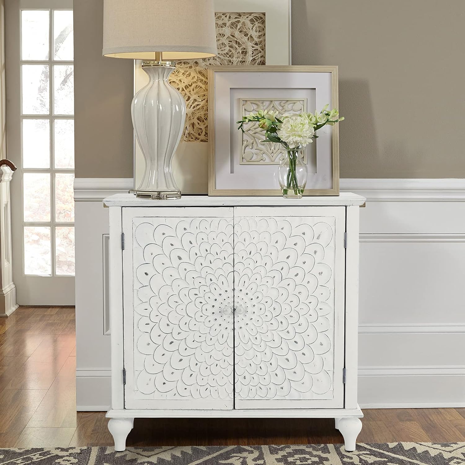 White Distressed Accent Storage Cabinet with 2 Doors G9280