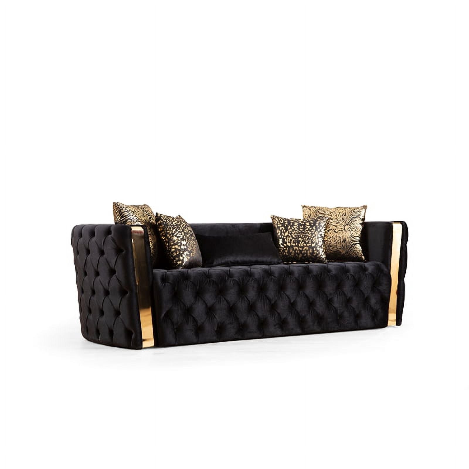 2 Pc Velvet Button Tufted Sofa Set in Black D7115