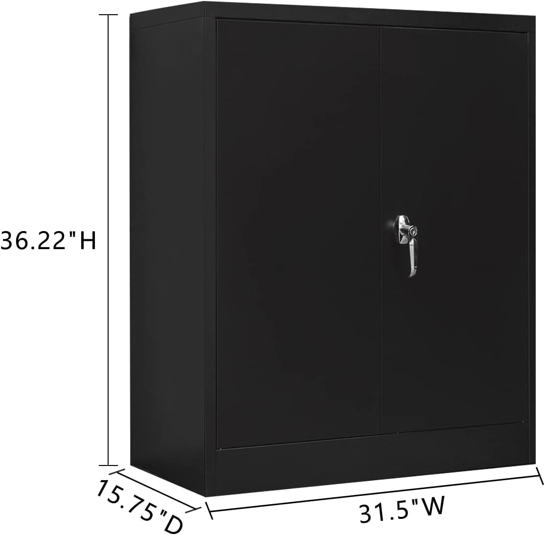 Metal Storage Cabinet with 2 Shelves and 2 Doors, Steel Locking Cabinet, 36.2 H x 31.5 W x 15.7 D (Black) F28634