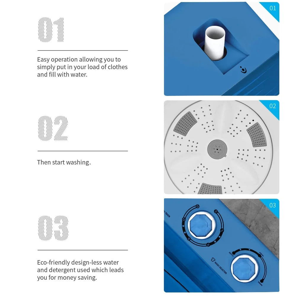 Semi-automatic Twin Tub Washing Machine with Built-in Drain Pump, 26Lbs, White&Blue H2835