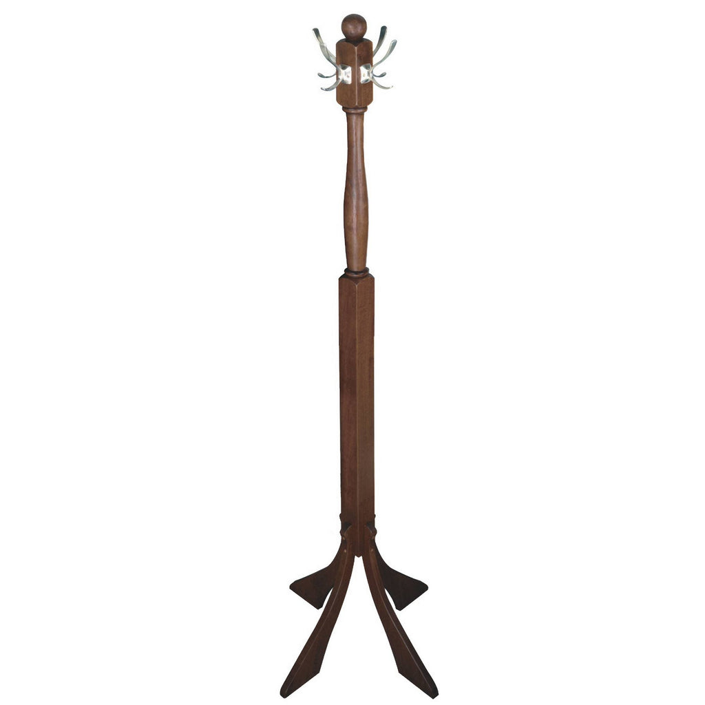Polished Walnut Coat Rack Tree with 4 Stainless Hooks R6283