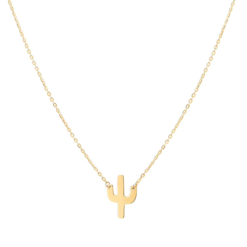 14K Yellow Gold Cactus Necklace 18in T414206