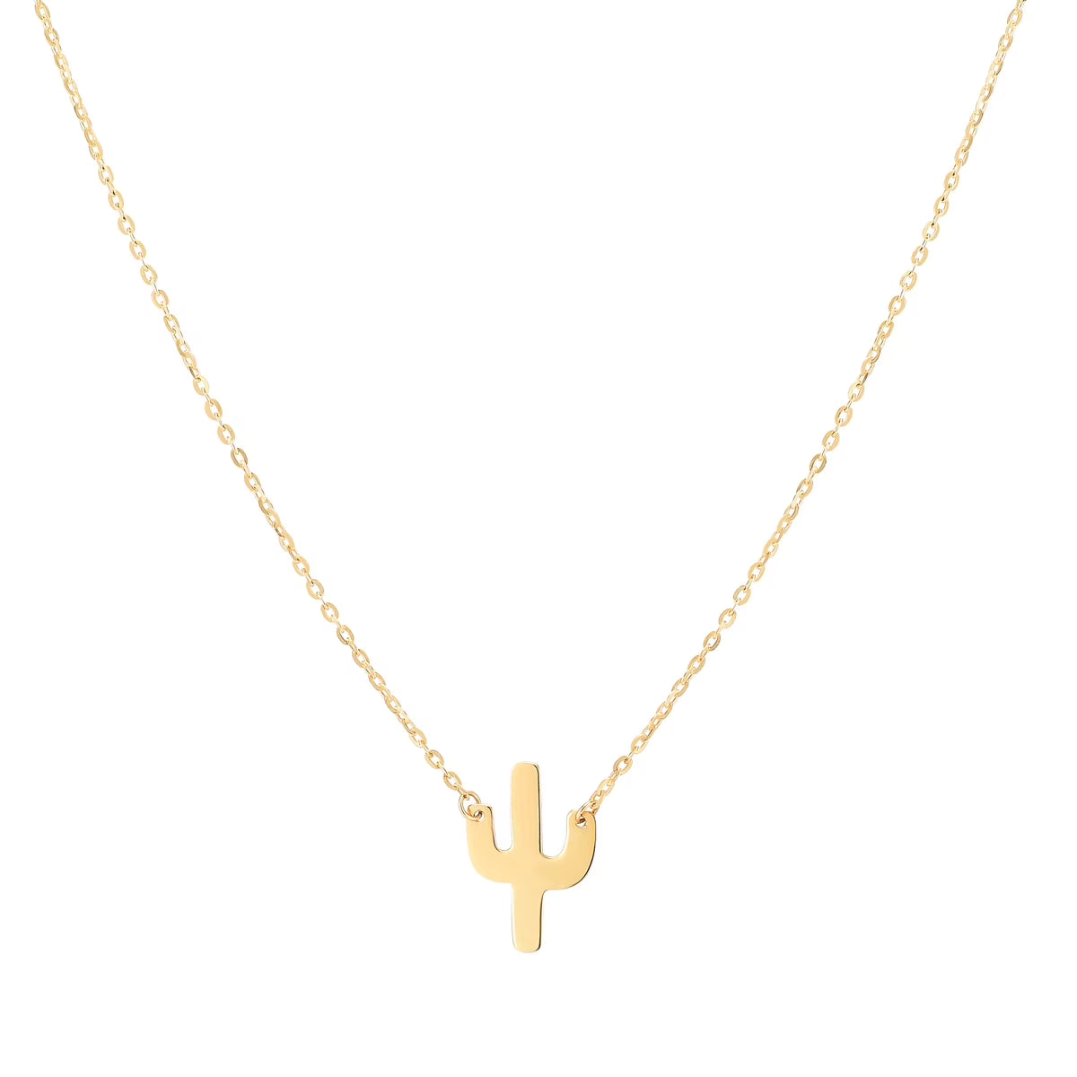 14K Yellow Gold Cactus Necklace 18in T414206
