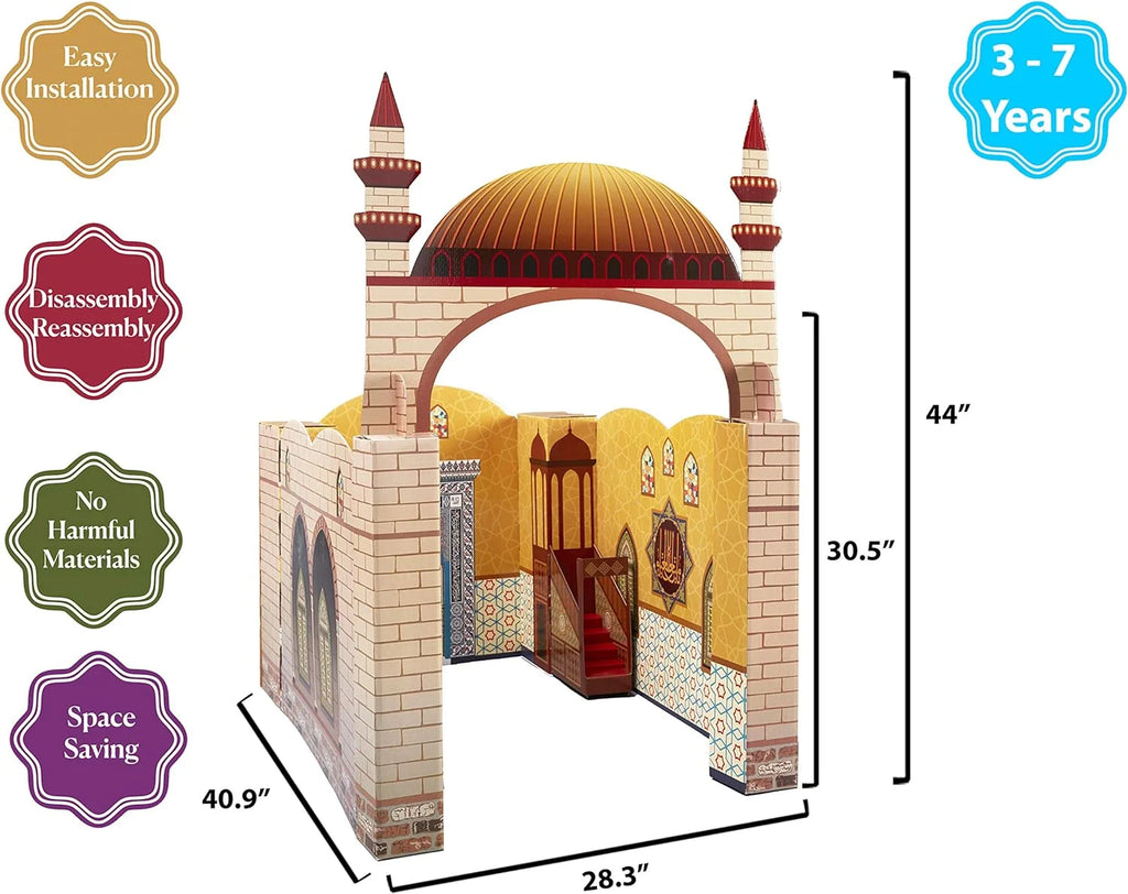 Portable Cardboard Playhouse Masjid for Muslim Kids Educational Interactive Toy with Prayer Mat G88524