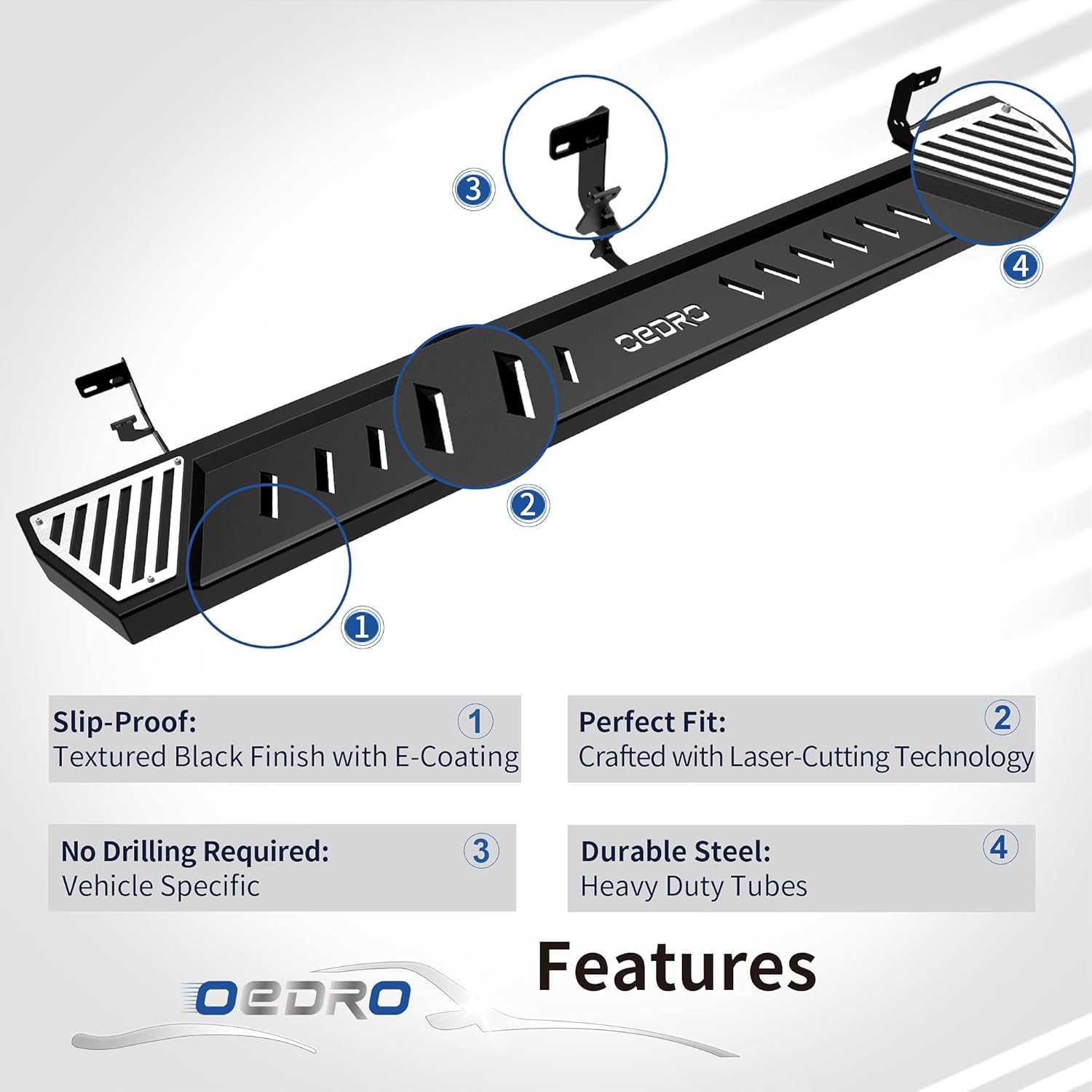 Textured Black Steel Running Boards Side Step Rails G9716