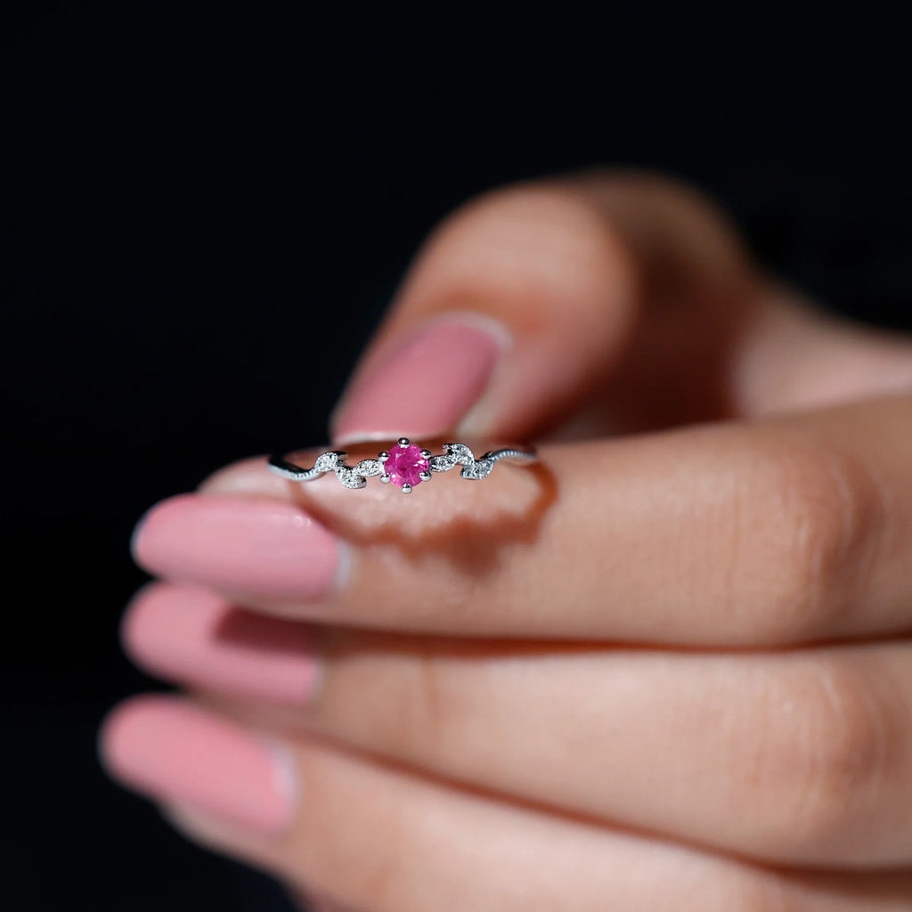 Ruby Promise Ring with Diamond, 925 Sterling Silver Y720227