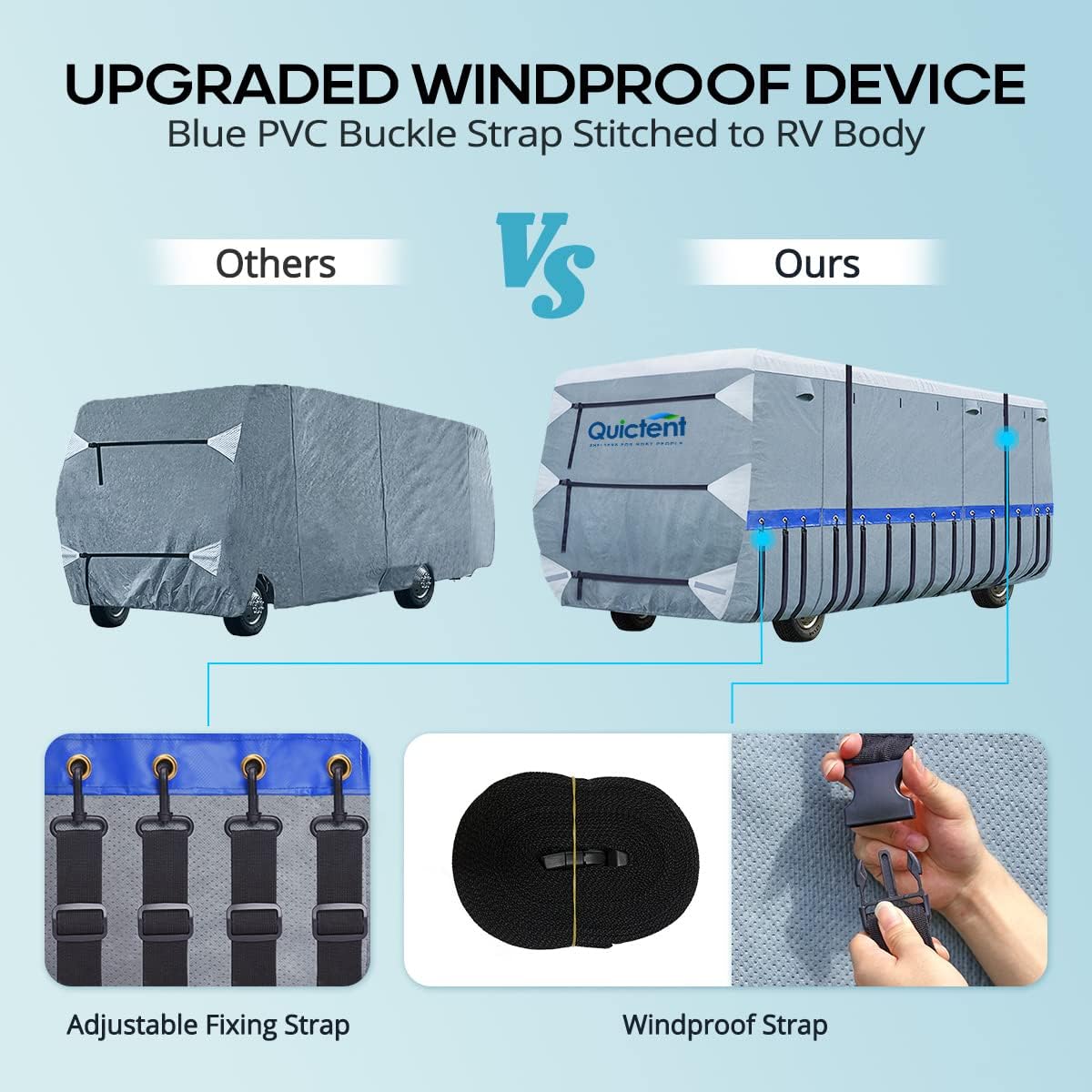RV Cover, Extra-Thick 6-ply, Fits 40 - 43Ft Motorhome, with 2 Windproof Straps, 4 Tire Covers R885