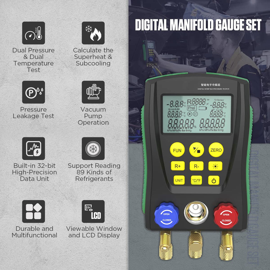Digital Manifold Gauge Set with Hoses Y140034