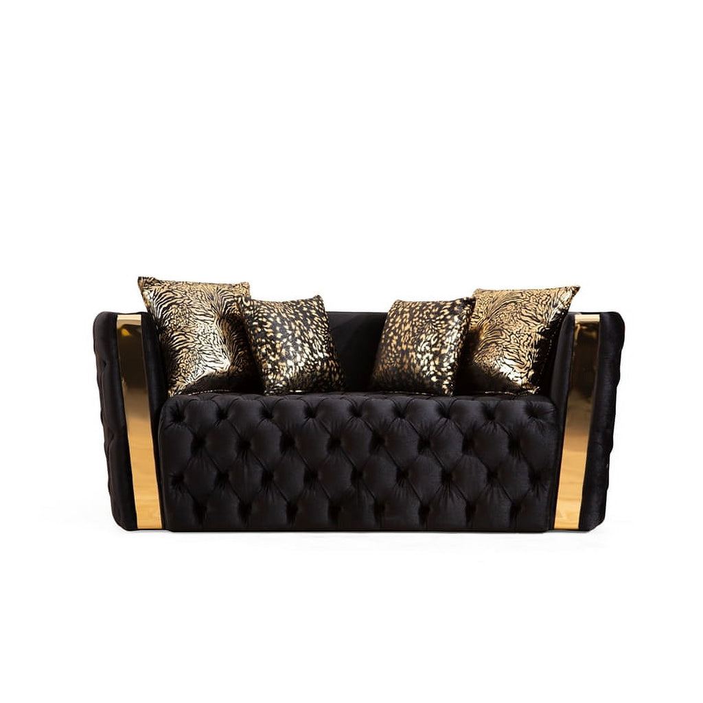 2 Pc Velvet Button Tufted Sofa Set in Black D7115