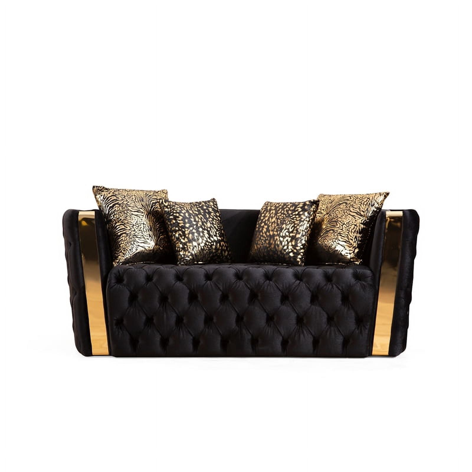 2 Pc Velvet Button Tufted Sofa Set in Black D7115