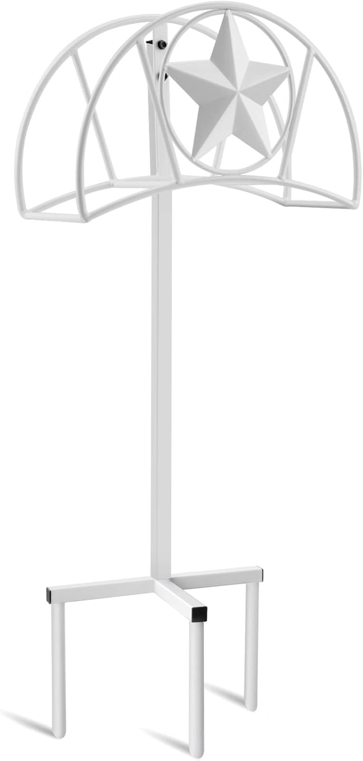 White Freestanding Metal Garden Hose Holder with Ground Stakes, Pack of 2 J749