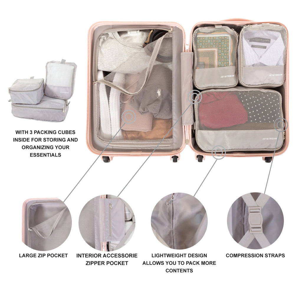 5pc Hardside Rolling Spinner Upright Set with Packing Cubes, Blush O92818