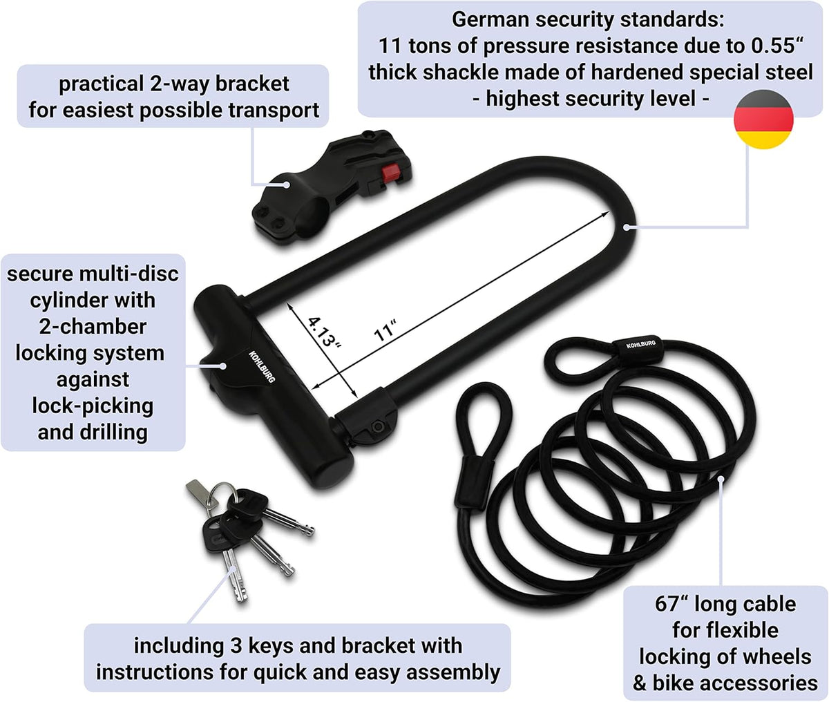 Large Bicycle U Lock with 67” Cable, Pack of 2 W829