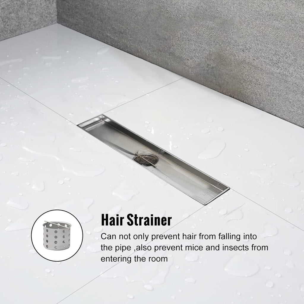 Brushed 304 Stainless Steel 12 inch Linear Shower Drain with Removable Grid Panel S16988