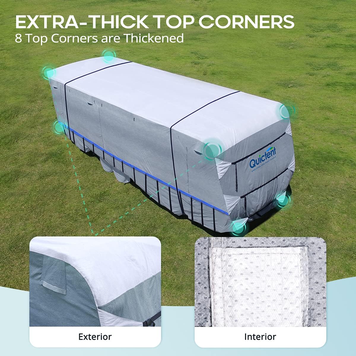RV Cover, Extra-Thick 6-ply, Fits 40 - 43Ft Motorhome, with 2 Windproof Straps, 4 Tire Covers R885