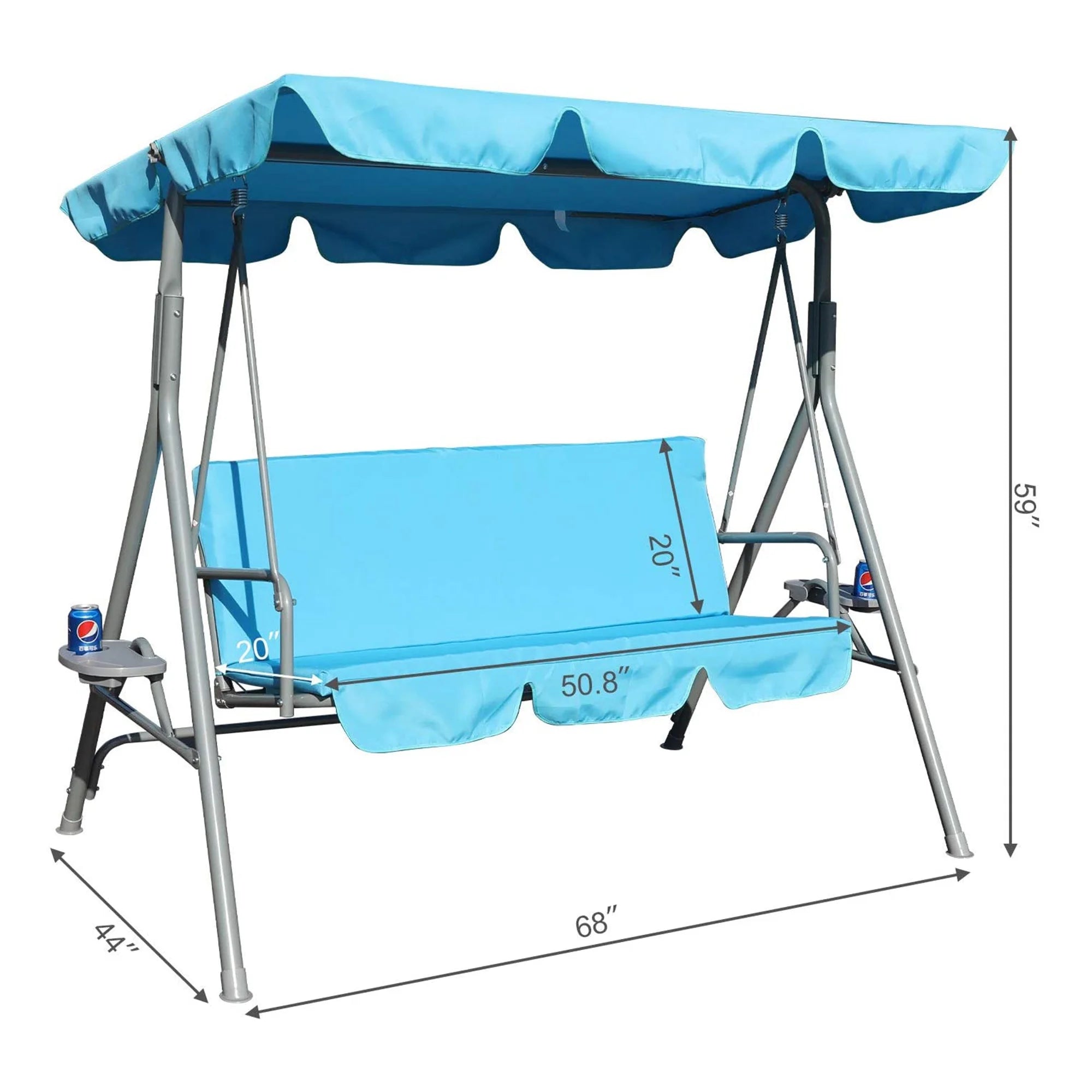 Blue 3 Person Glider Swing Hammock Chair with Utility Tray & Canopy B86381