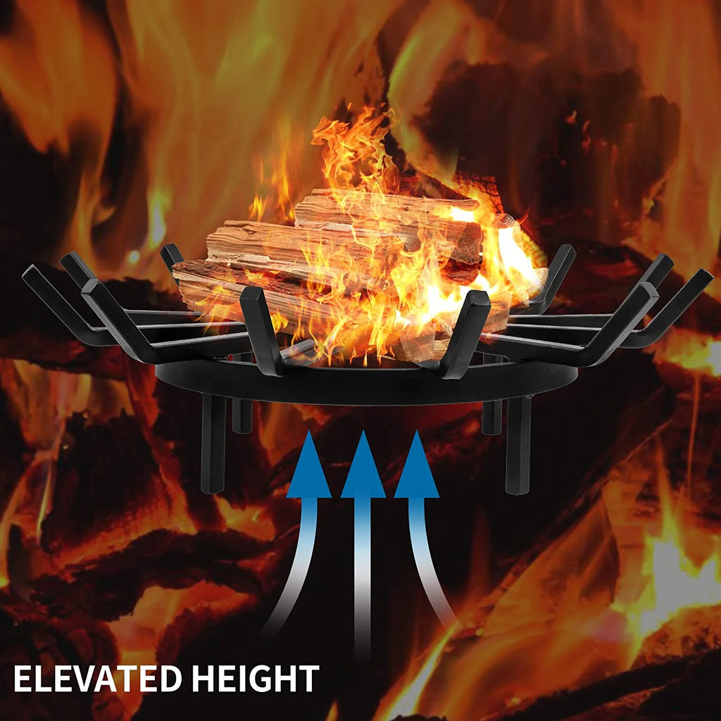 24in Wrought Iron Fire Grate Heavy Duty Black Fireplace Stove Burning Rack Holder 4Legs Z715011