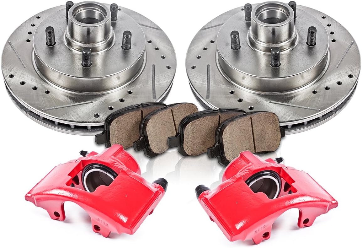 Powder Coated Red Calipers Rotors Ceramic Pads Kit I111733
