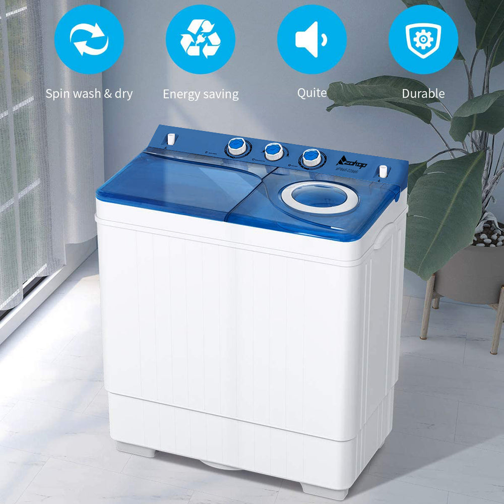 Semi-automatic Twin Tub Washing Machine with Built-in Drain Pump, 26Lbs, White&Blue H2835