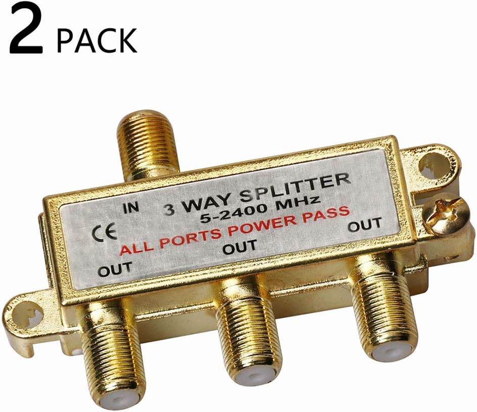 3-Way Coaxial Cable Splitter, 2.4 Ghz 5-2400 MHz, Gold Plated Connectors, 2-Pack V91377