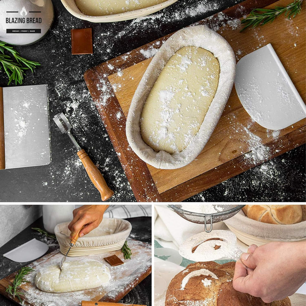 Round & Oval Proofing Baskets with Lame Whisk Dough Scraper, 100% Natural Rattan Cane L932898