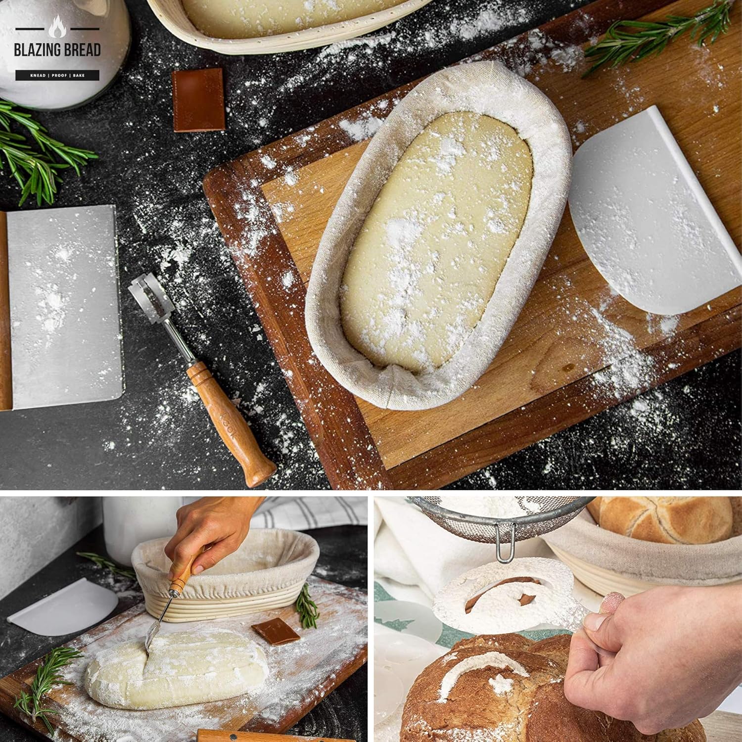 Round & Oval Proofing Baskets with Lame Whisk Dough Scraper, 100% Natural Rattan Cane L932898