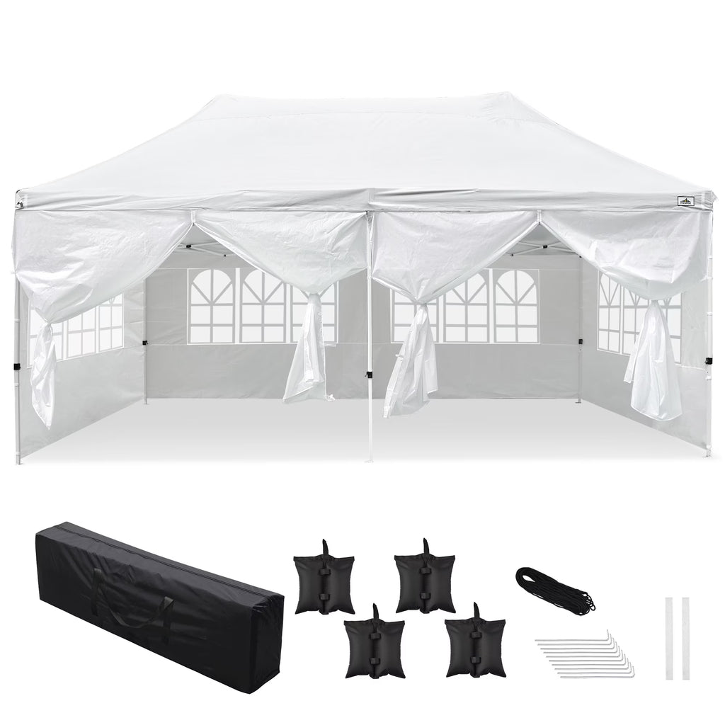 White 10x20ft Pop Up Gazebo with 4 Sidewalls S95136