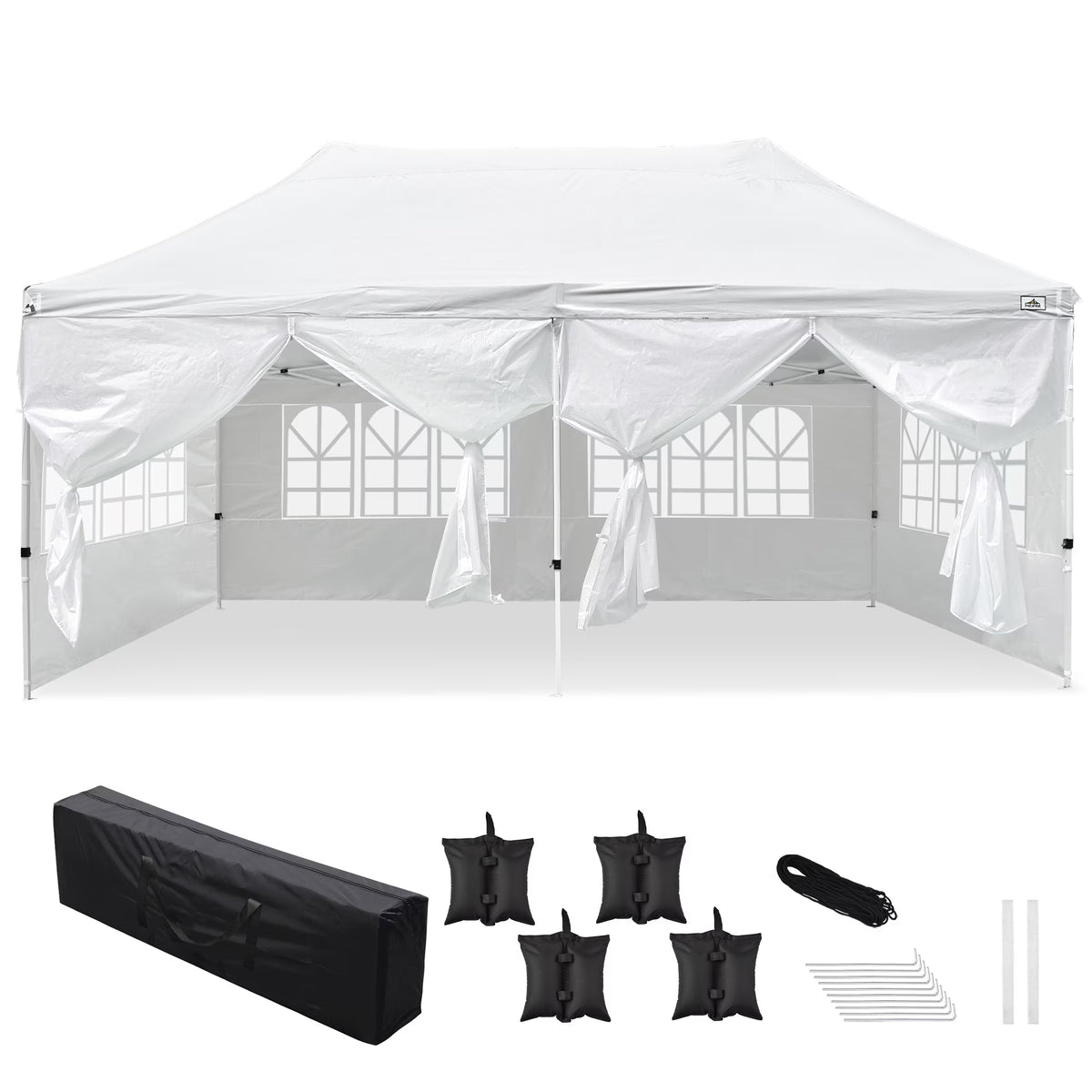 White 10x20ft Pop Up Gazebo with 4 Sidewalls S95136