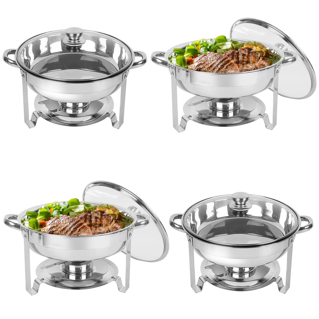 5Qt 4 Packs Stainless Steel Chafing Dish Set with Glass Lid P6269