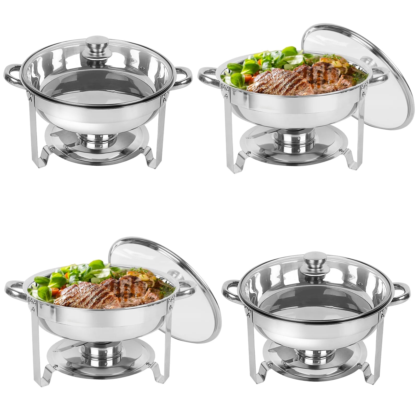 5Qt 4 Packs Stainless Steel Chafing Dish Set with Glass Lid P6269