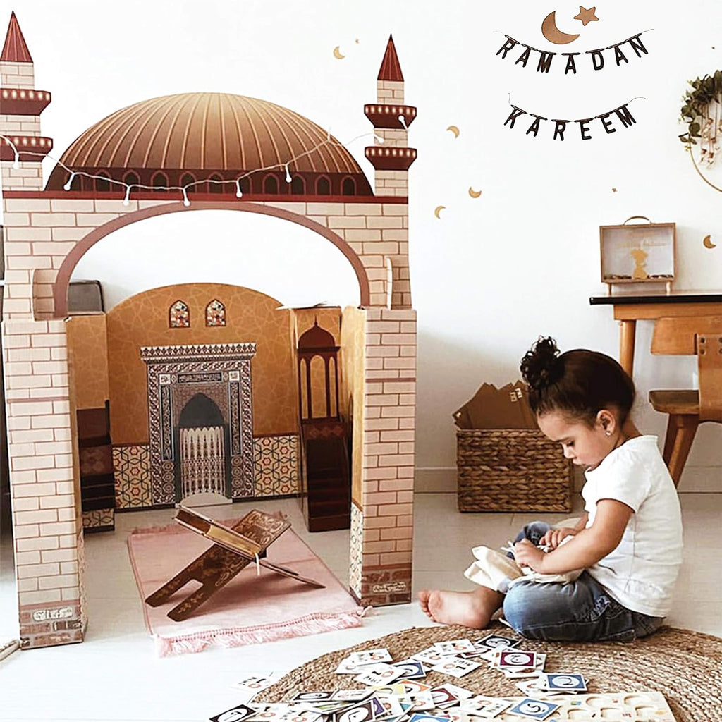 Portable Cardboard Playhouse Masjid for Muslim Kids Educational Interactive Toy with Prayer Mat G88524
