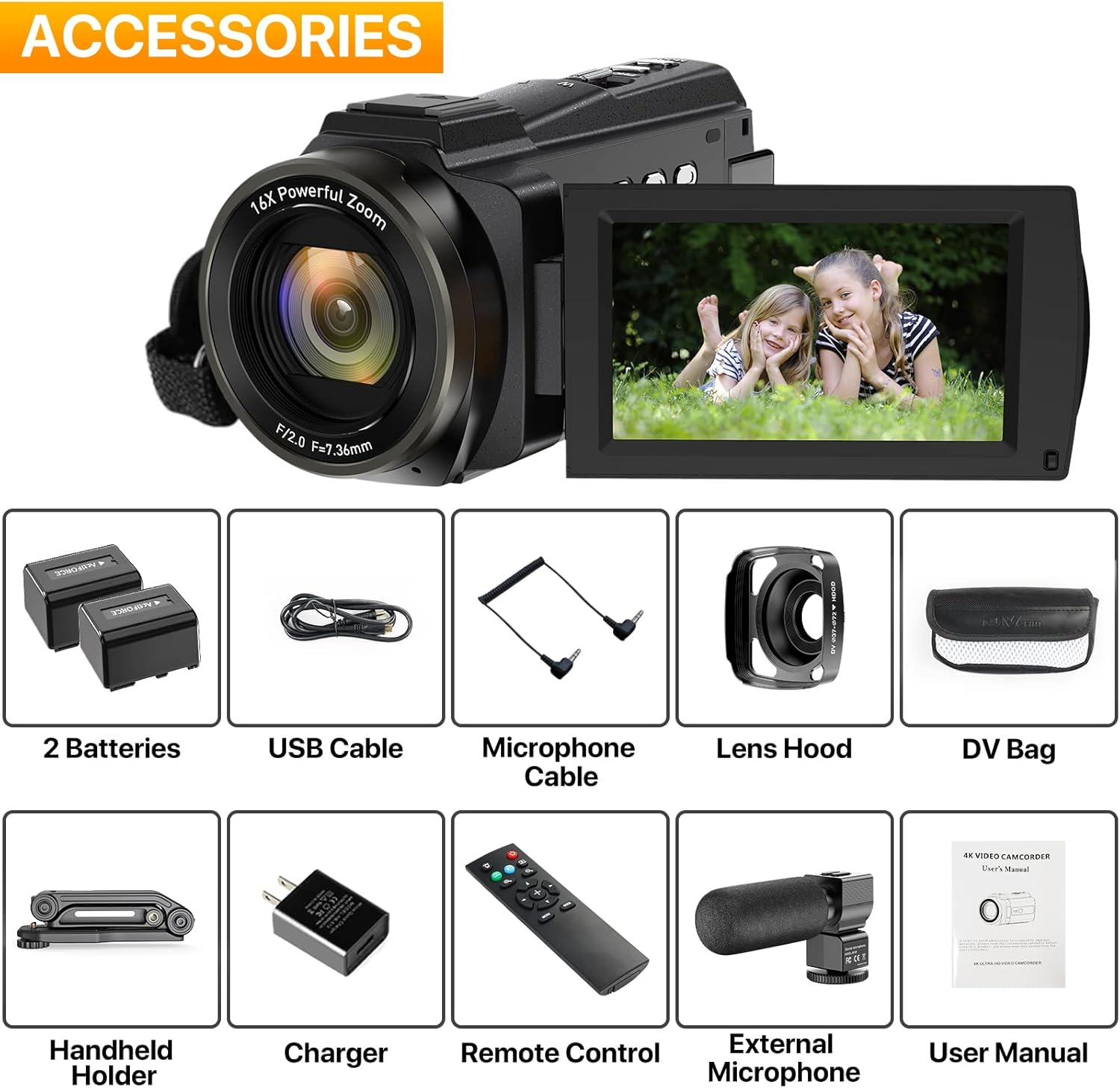 4K Camcorder UHD WiFi IR Night Version 48MP 30FPS 16X Digital Zoom 3 Touch Screen Camera L35431
