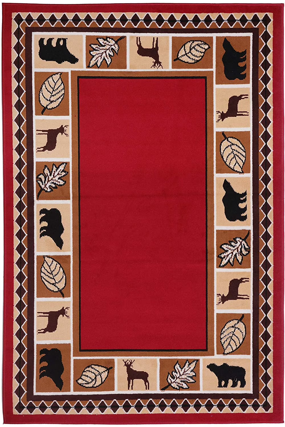 Red 3'6"x5'6" Wildlife Bear Moose Area Rug B74221