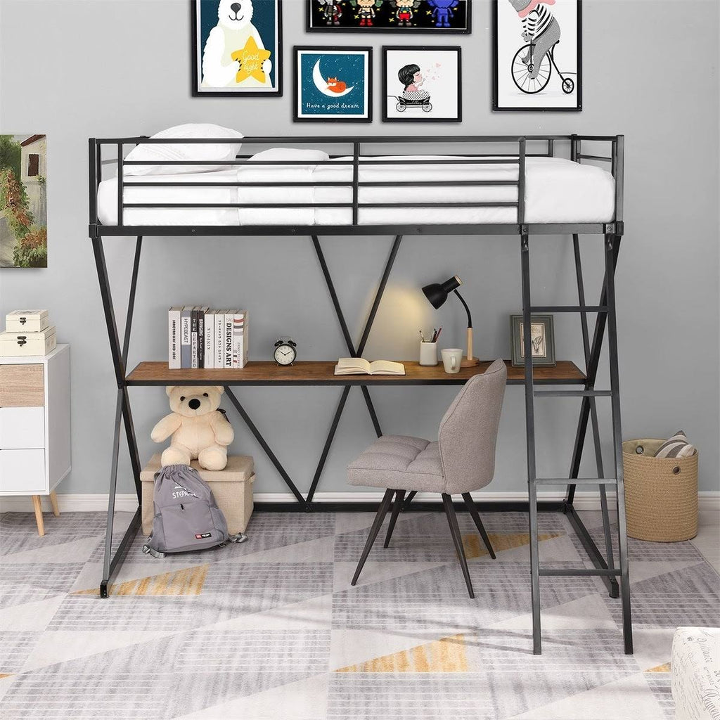 Twin Loft Bed with Desk, Ladder, and Guardrails Q137062