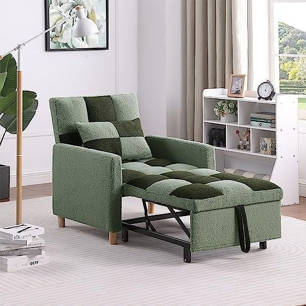 Grey Velvet Convertible Chair Bed Sleeper Chair with Pillow S896148