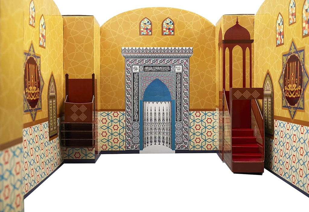 Portable Cardboard Playhouse Masjid for Muslim Kids Educational Interactive Toy with Prayer Mat G88524