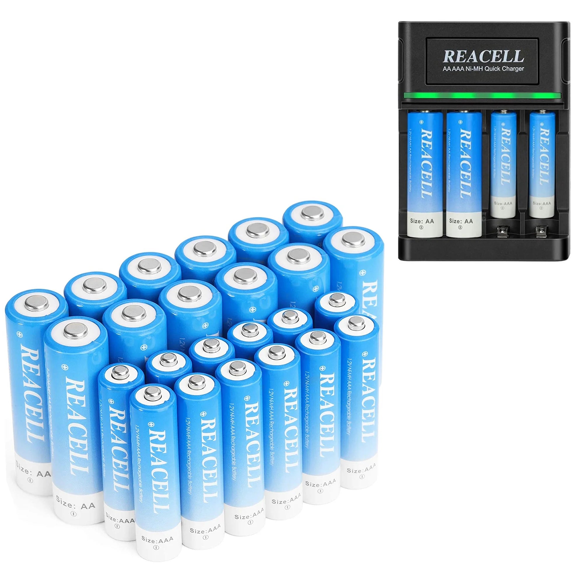 NIMH 12 AA 2800mah & 12 AAA 1100mah Rechargeable Batteries with Charger B4633