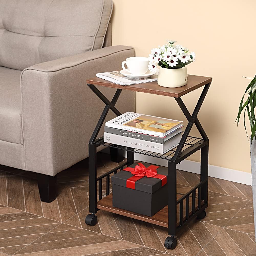Rustic Brown Rolling Printer Cart with Wheel N938