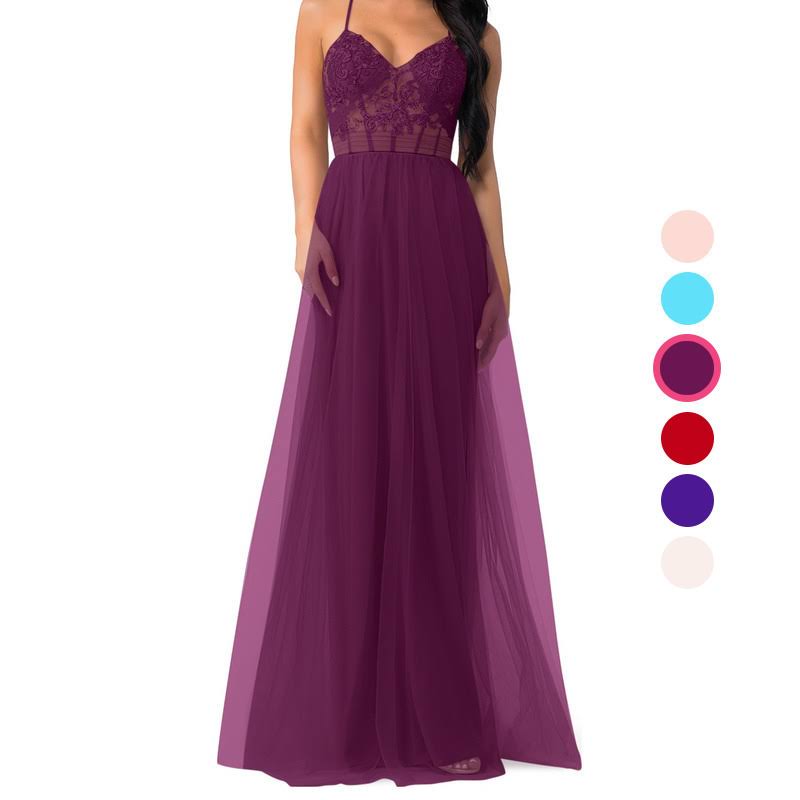 Raspberry Floor-Length Tulle Bridesmaid Dresses S2851
