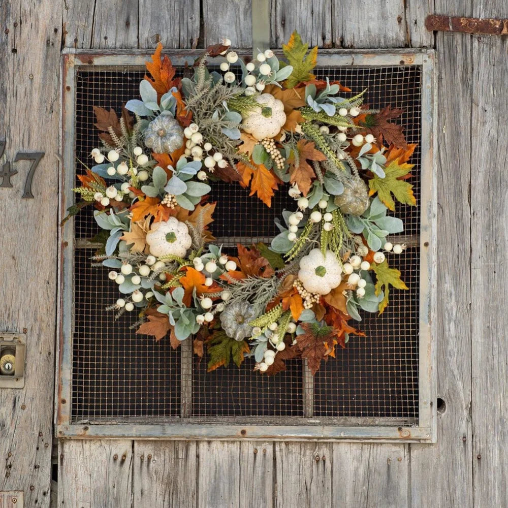 Fall Wreath with Pumpkins Maple Leaves K708524
