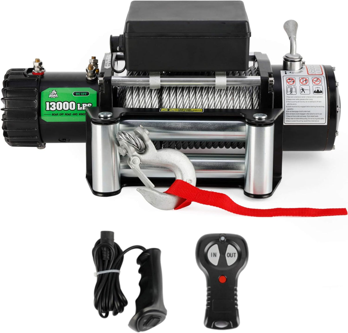 9500-lb. Load Capacity Electric Winch Kit, 12V Steel Cable Winch with Roller Fairlead L86543