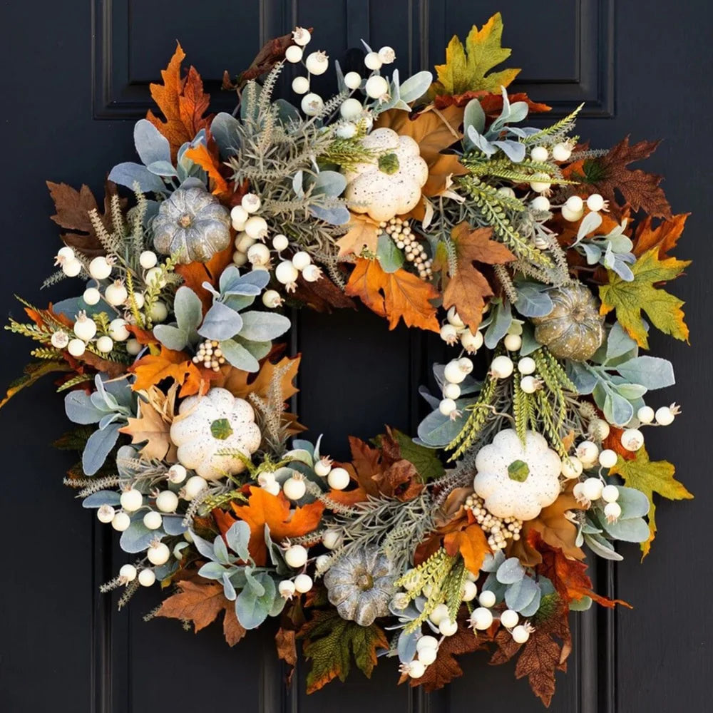 Fall Wreath with Pumpkins Maple Leaves K708524