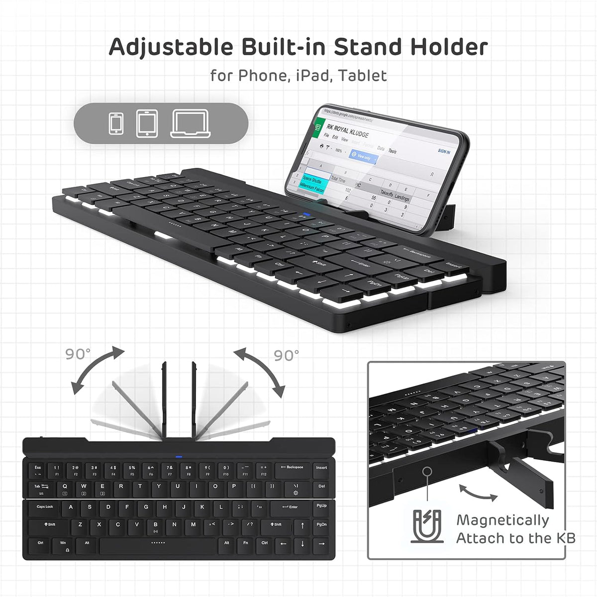 68 Keys 60% Foldable Mechanical Keyboard with Aluminum Body, White Backlit Z154