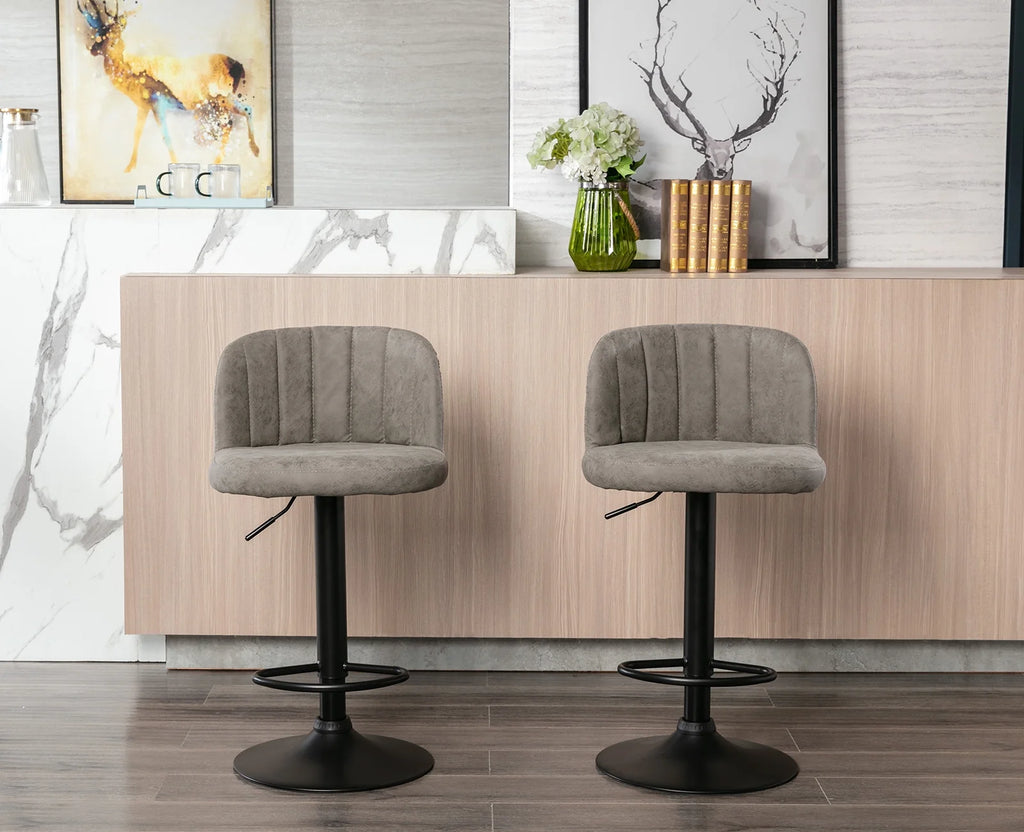 Grey Faux Leather Swivel Bar Stools Set of 2 O8679