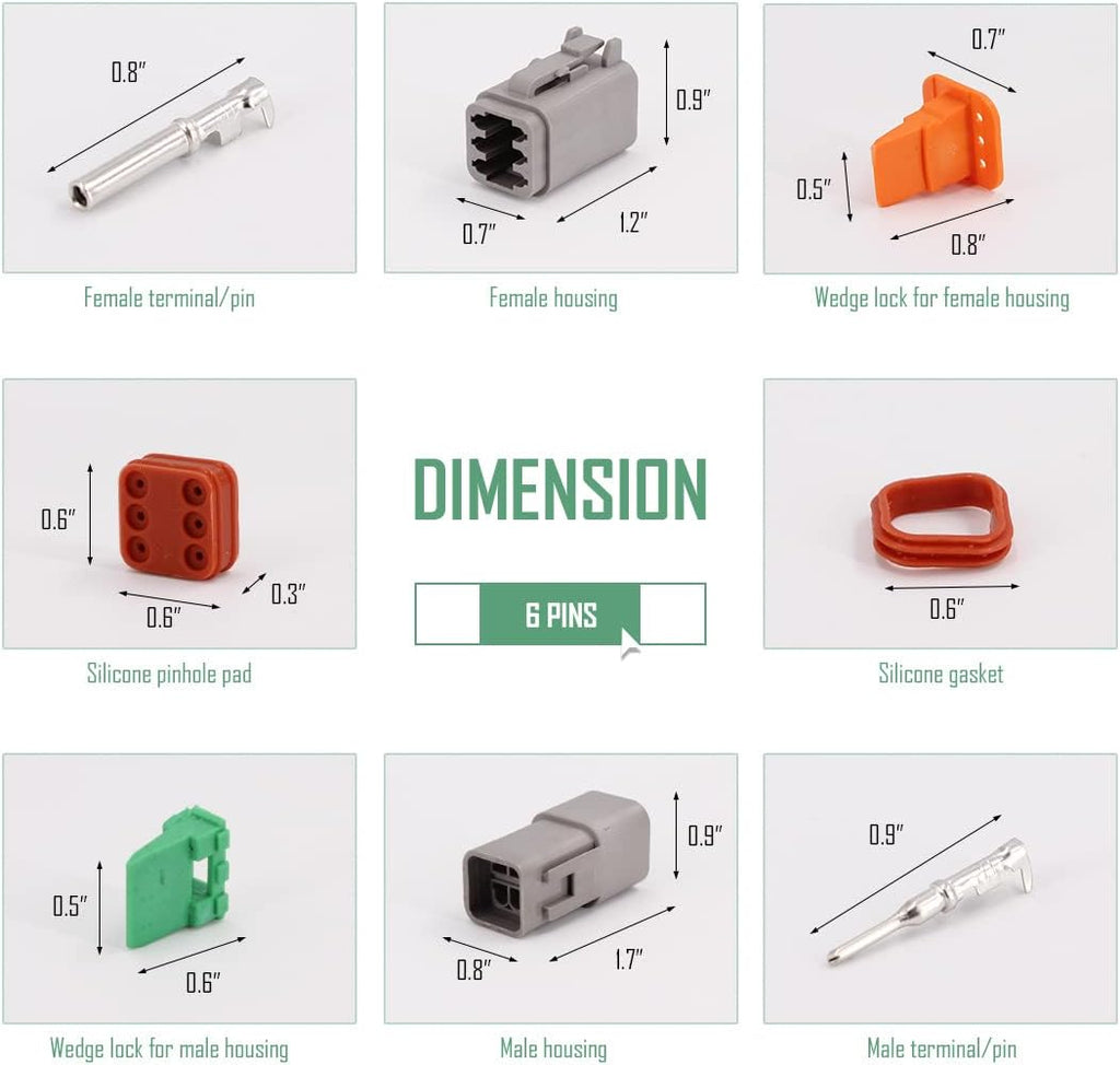 2 Pin DT Connector Kit Waterproof Electrical Connectors Solid Contacts Heavy Duty 16-20 AWG 4Pcs P2326