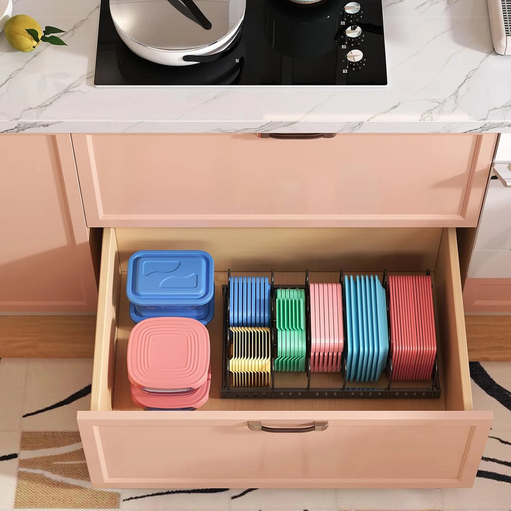 Adjustable 6 Compartment Metal Storage Container Lid Holder U951