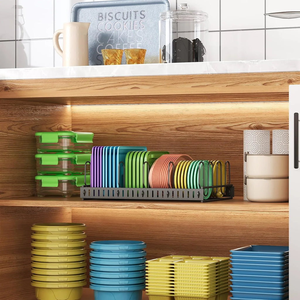 Adjustable 6 Compartment Metal Storage Container Lid Holder U951