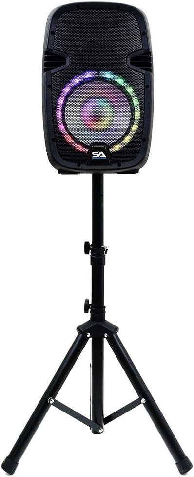 Active 10 Inch DJ Karaoke Party Speaker with Stand, Bluetooth, LED Lights, Microphone, Cable and Remote T46543