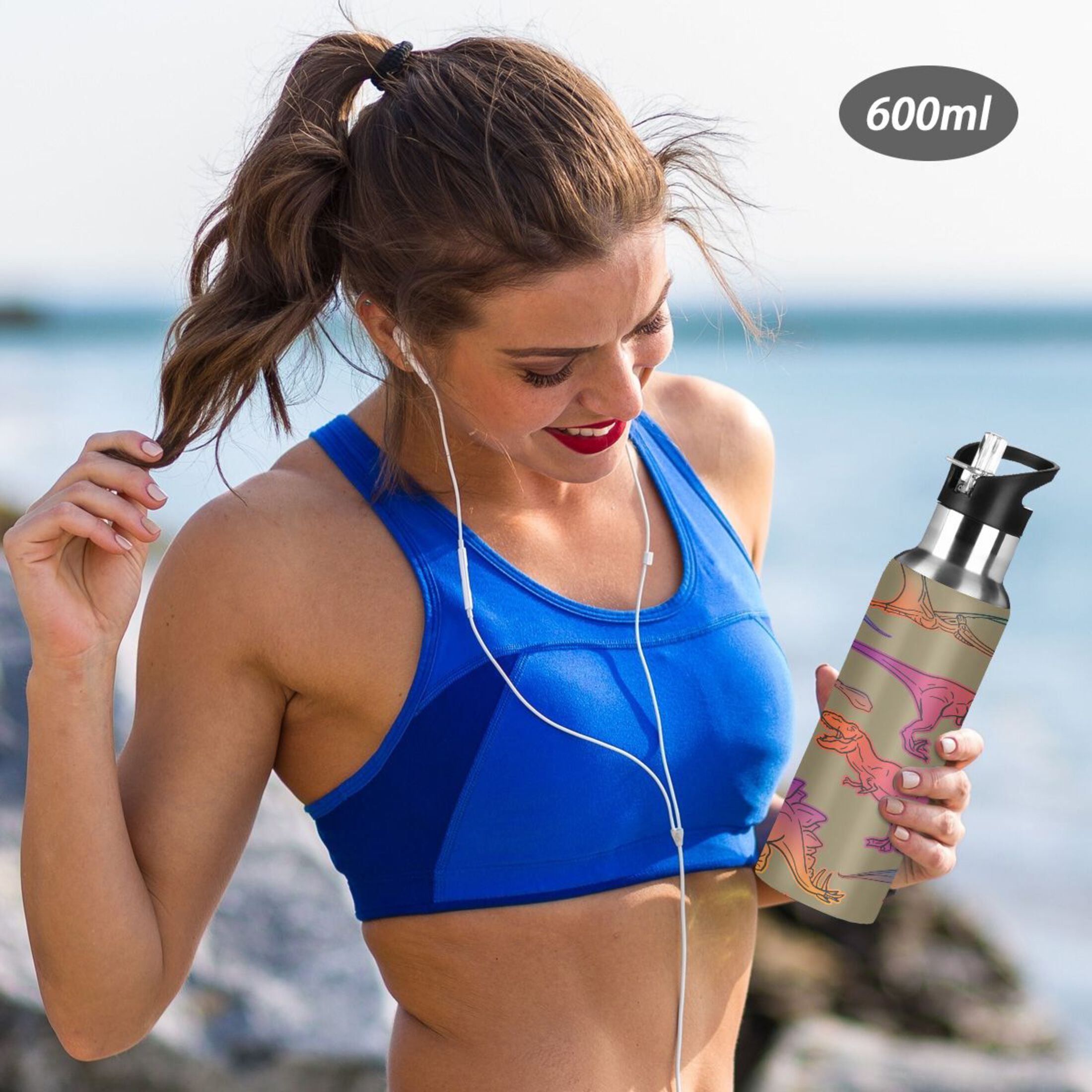Colorful Dinosaur Stainless Steel Insulated Water Bottle with Straw Lid T835